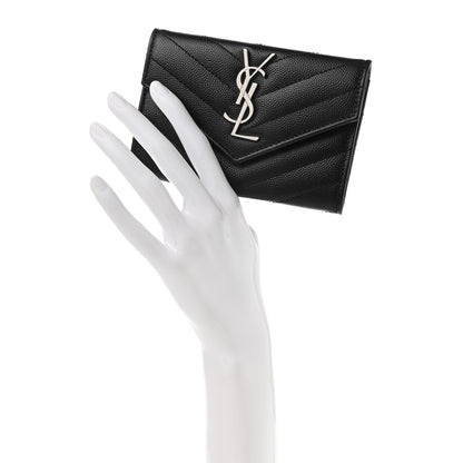 Saint Laurent Grain De Poudre Matelasse Chevron Monogram Card Case Black 2 of 7