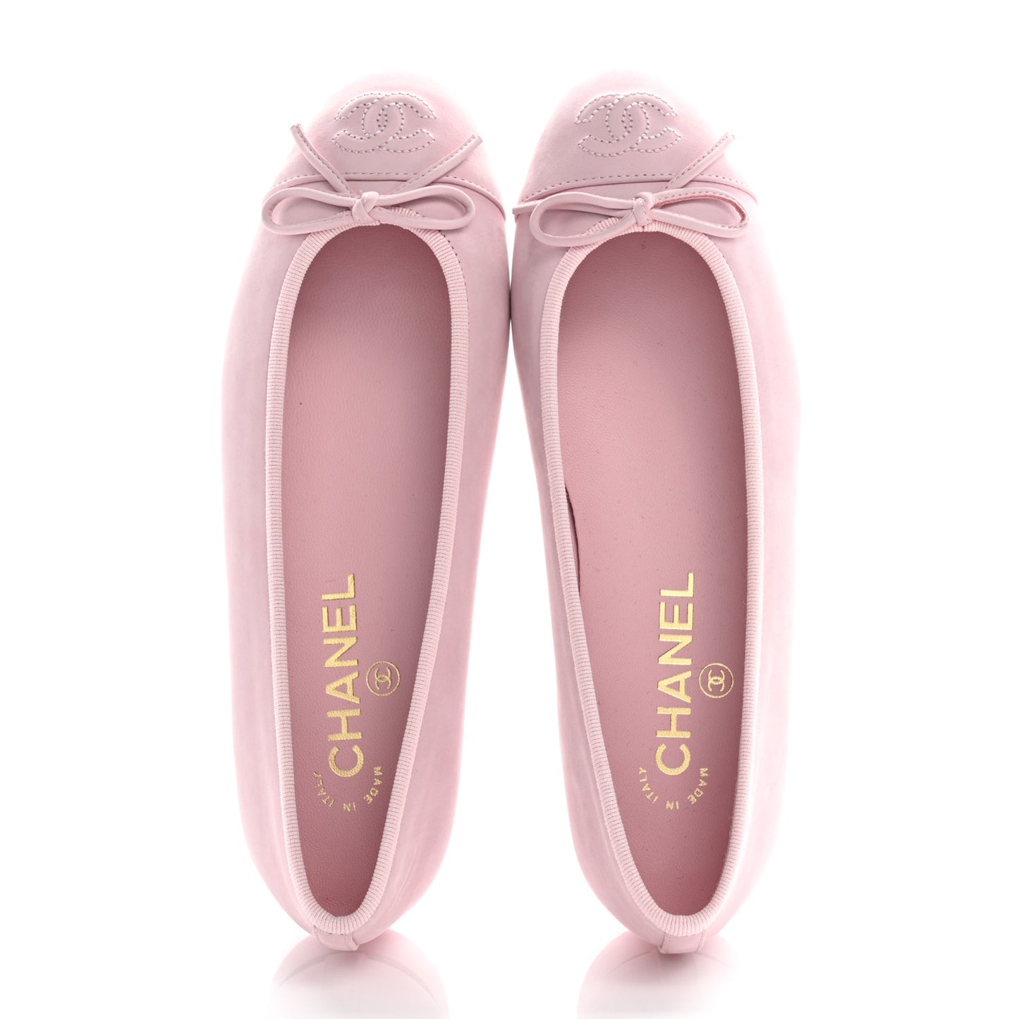 Suede Calfskin Cap Toe CC Ballerina Flats 36.5 Light Pink