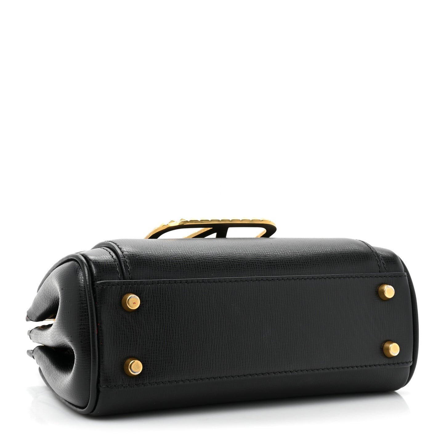 Grainy Calfskin Mini Rockstud Alcove Top-Handle Bag Black