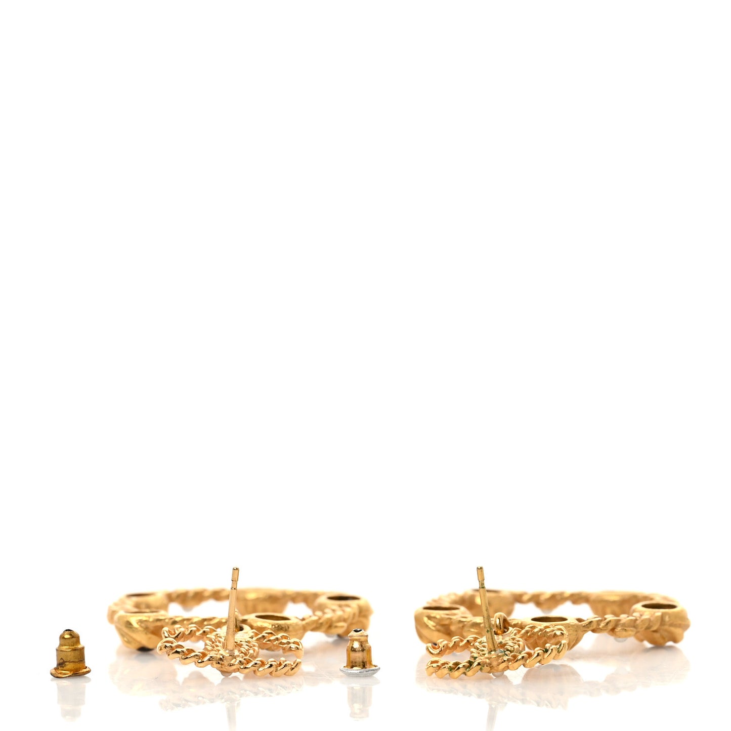 Pearl Gripoix CC Chain Drop Hoop Earrings Gold