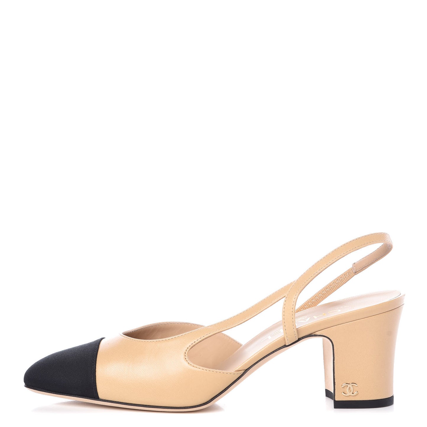 Goatskin Grosgrain Cap Toe CC Slingback Pumps 39 Beige Black