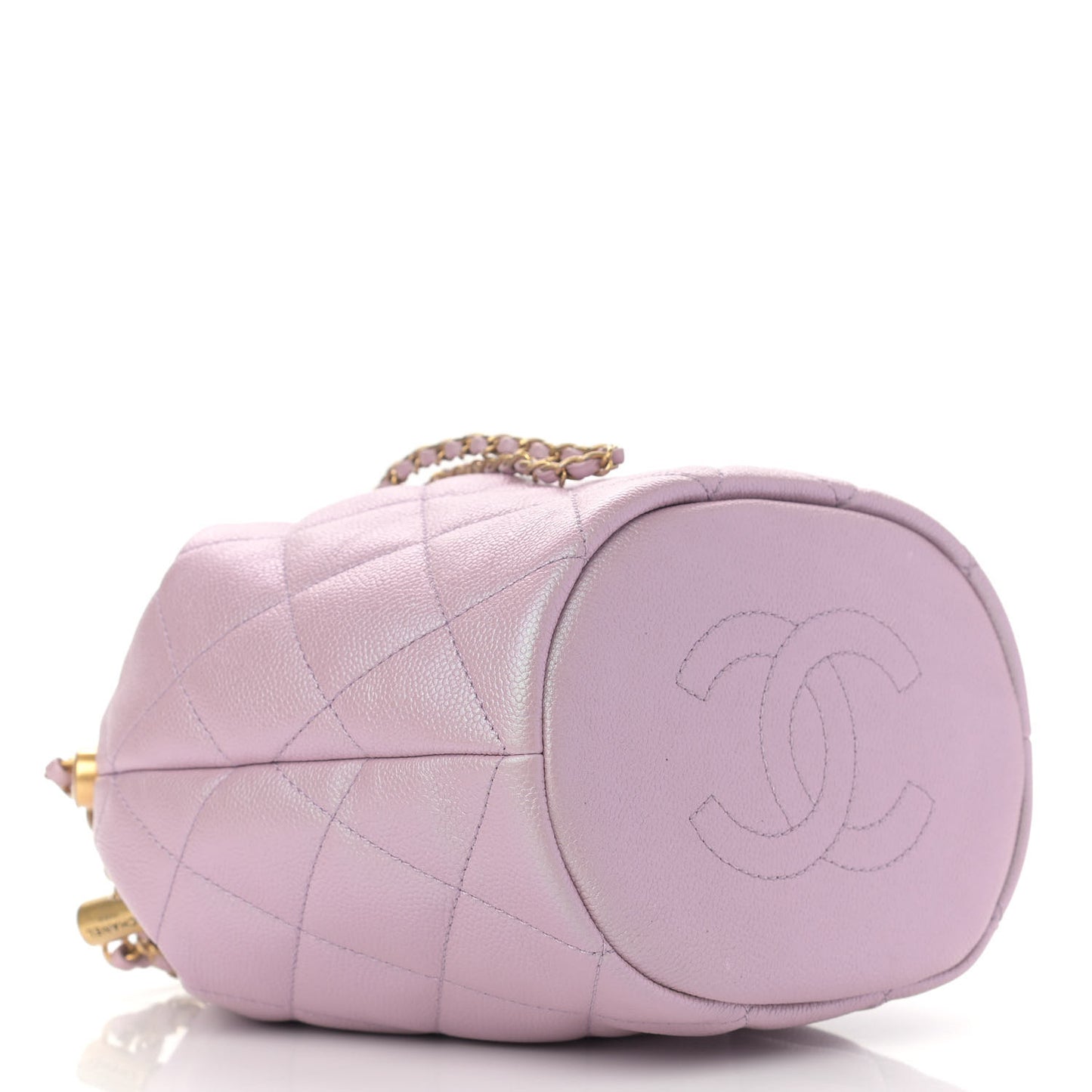 Iridescent Caviar Quilted My Perfect CC Bucket Drawstring Bag Pink