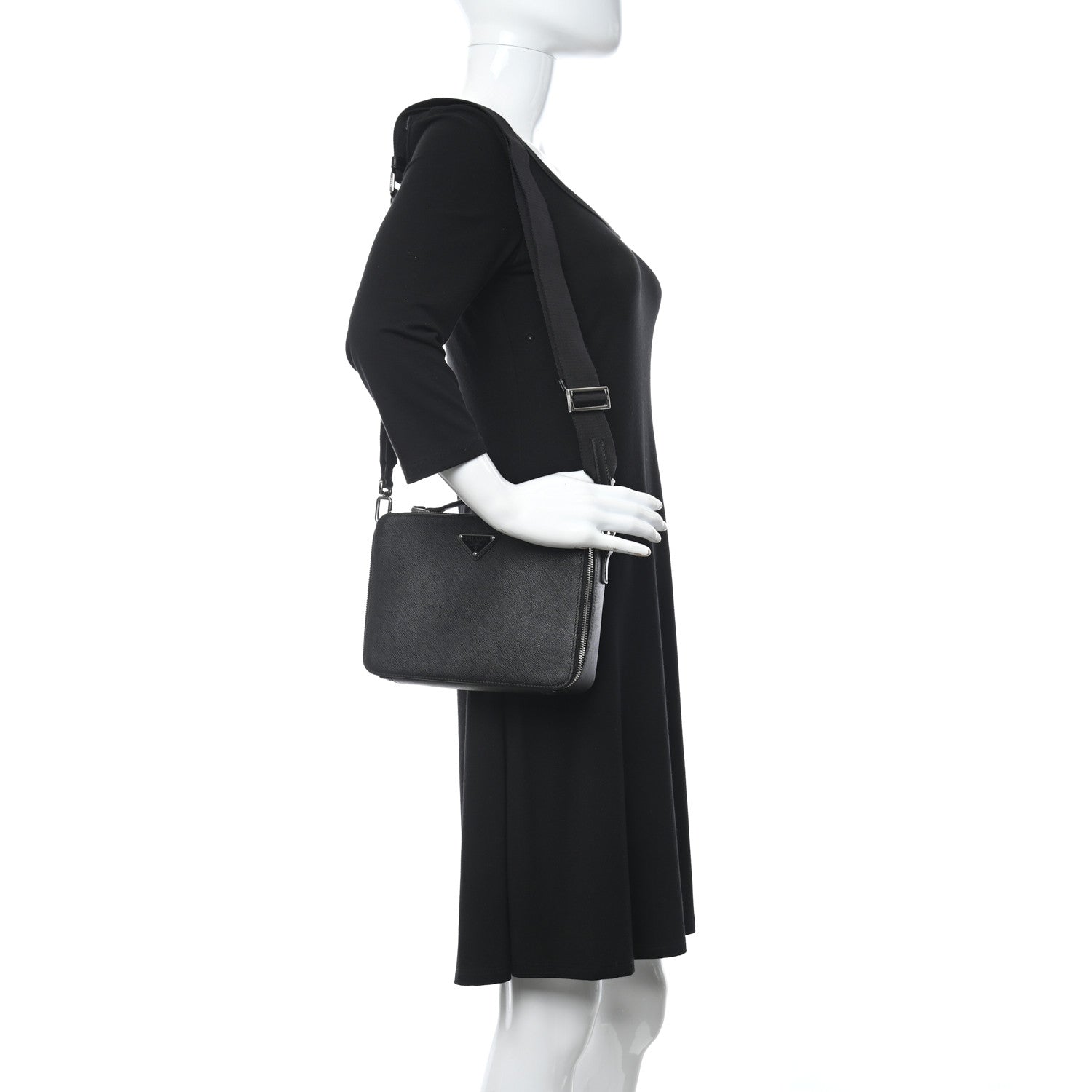 Prada Saffiano Travel Medium Brique Crossbody Bag Black 2 of 11