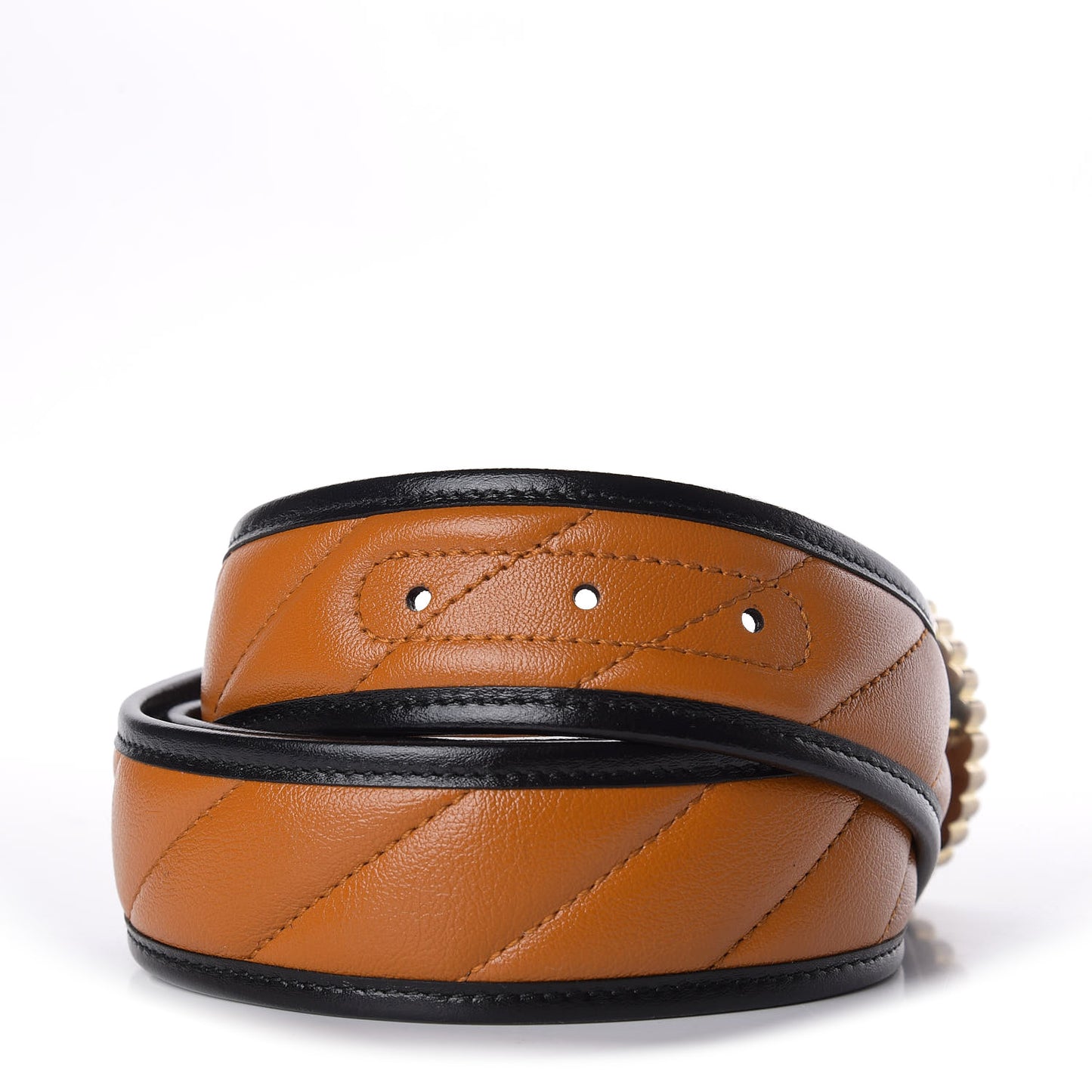 Azalea Calfskin Matelasse Diagonal Torchon Double G 40mm Belt 100 40 Cognac Black