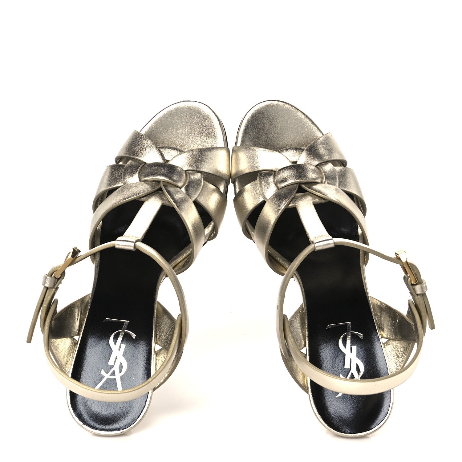 Saint Laurent Metallic Nappa Tribute 75 Platform Sandals 36 Platino 2 of 10