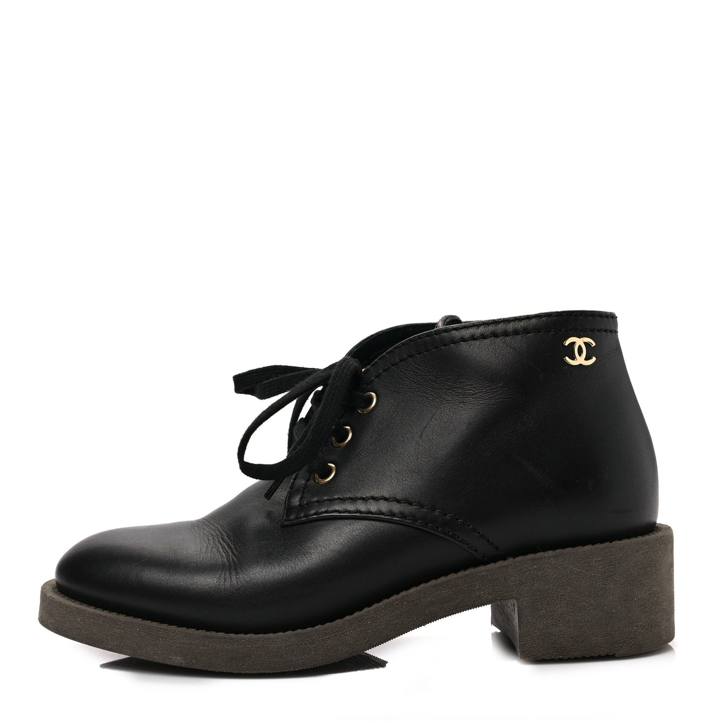 Calfskin Lace Up CC Boots 37 Black