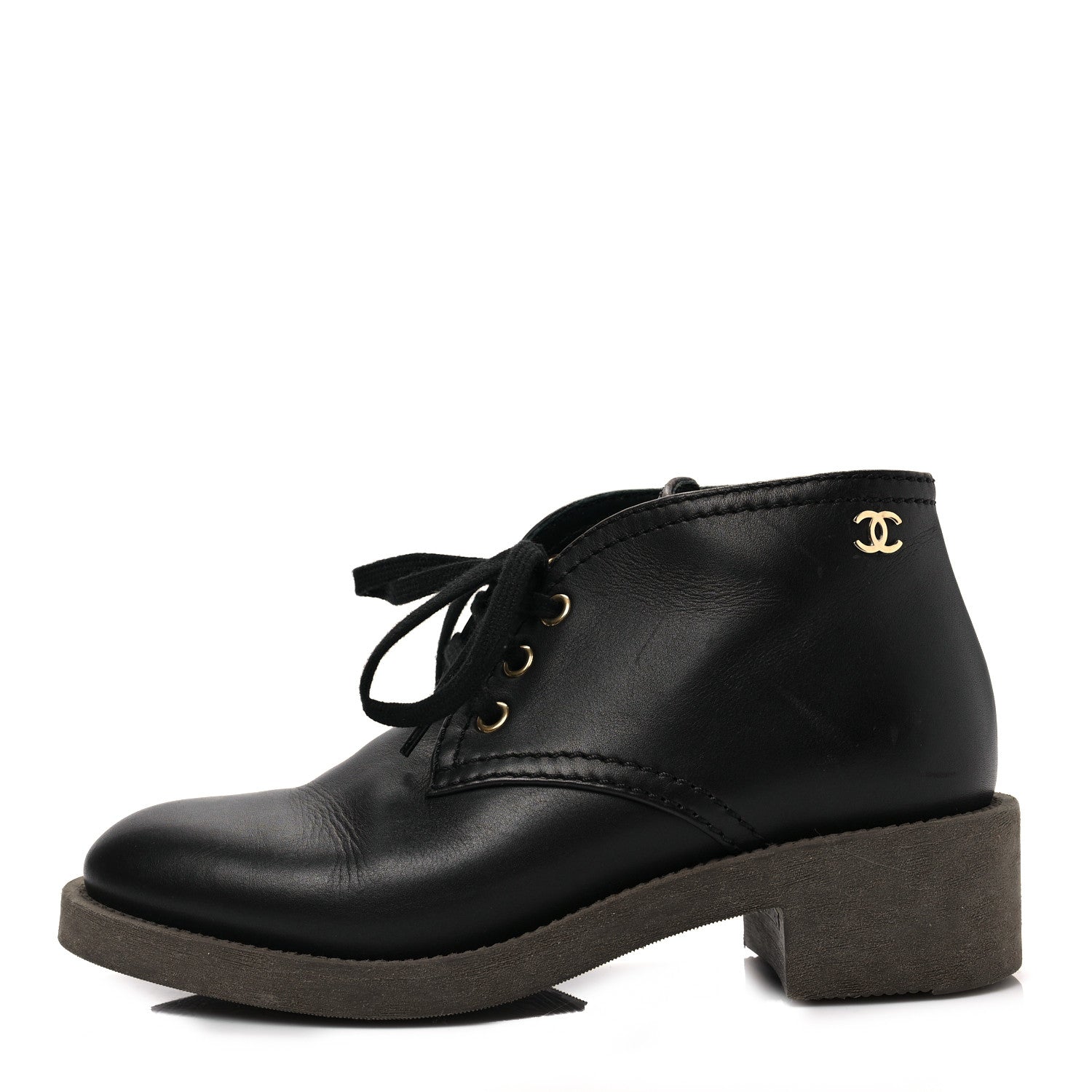 Chanel Calfskin Lace Up CC Boots 37 Black 1 of 8