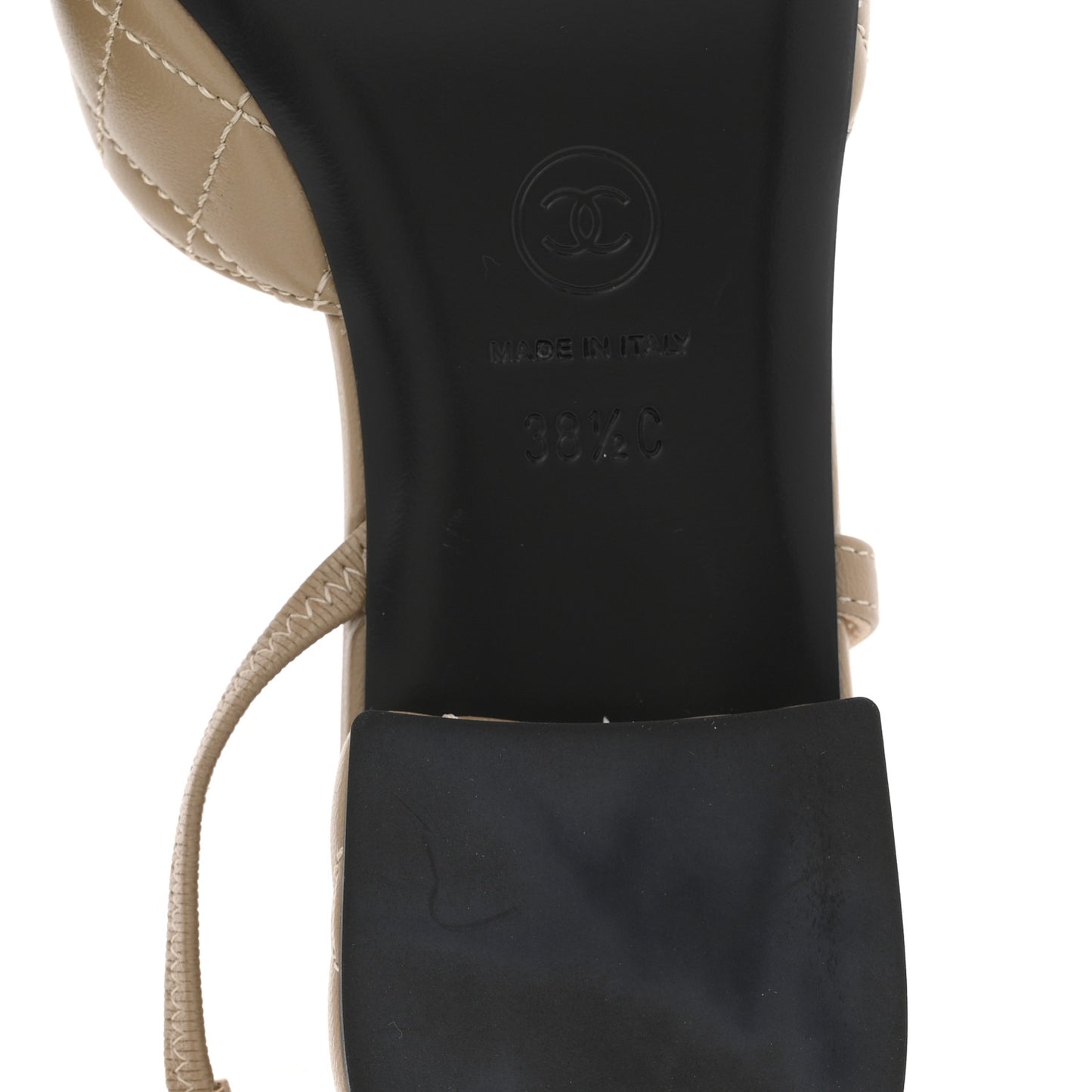 Lambskin Patent Cap Toe CC Slingback Flats 38.5 Beige Black