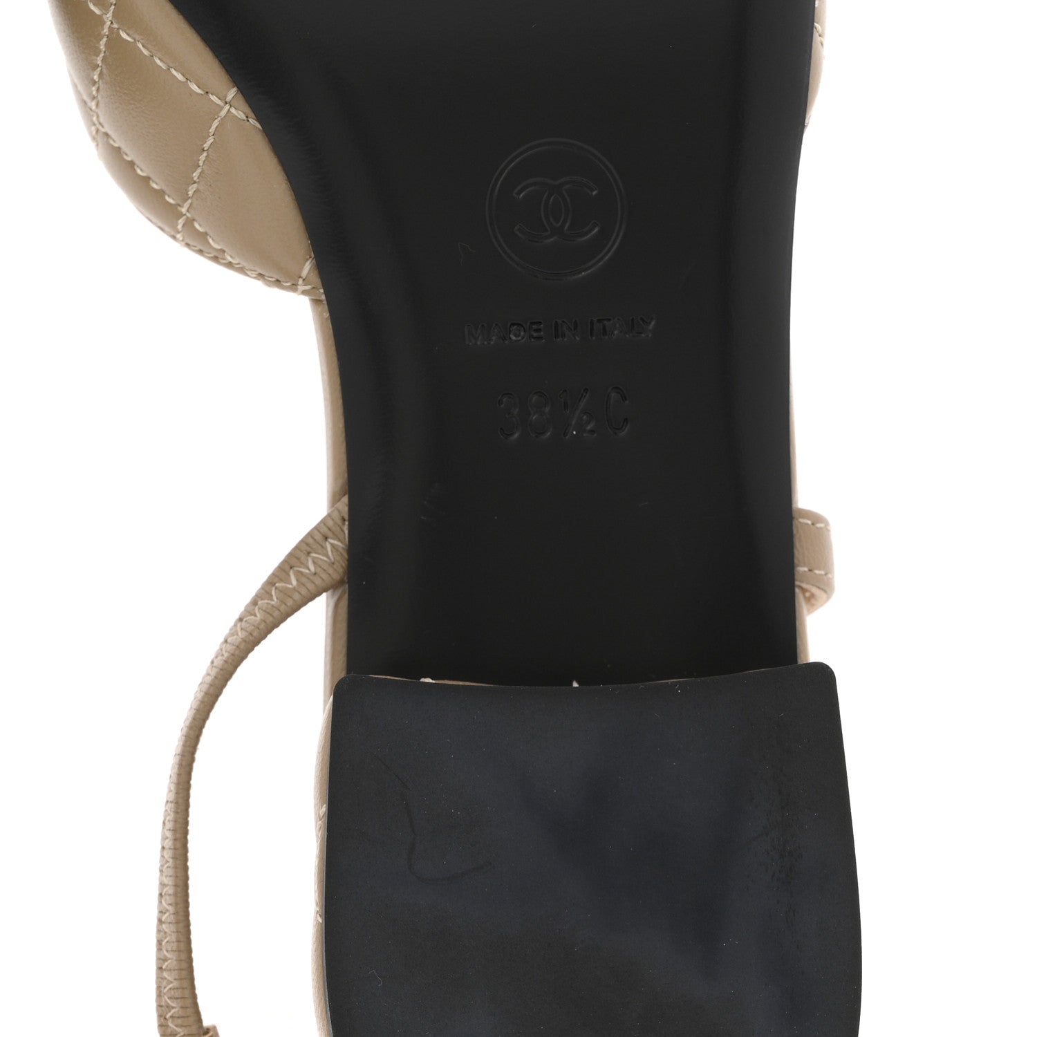 Chanel Lambskin Patent Cap Toe CC Slingback Flats 38.5 Beige Black 8 of 12