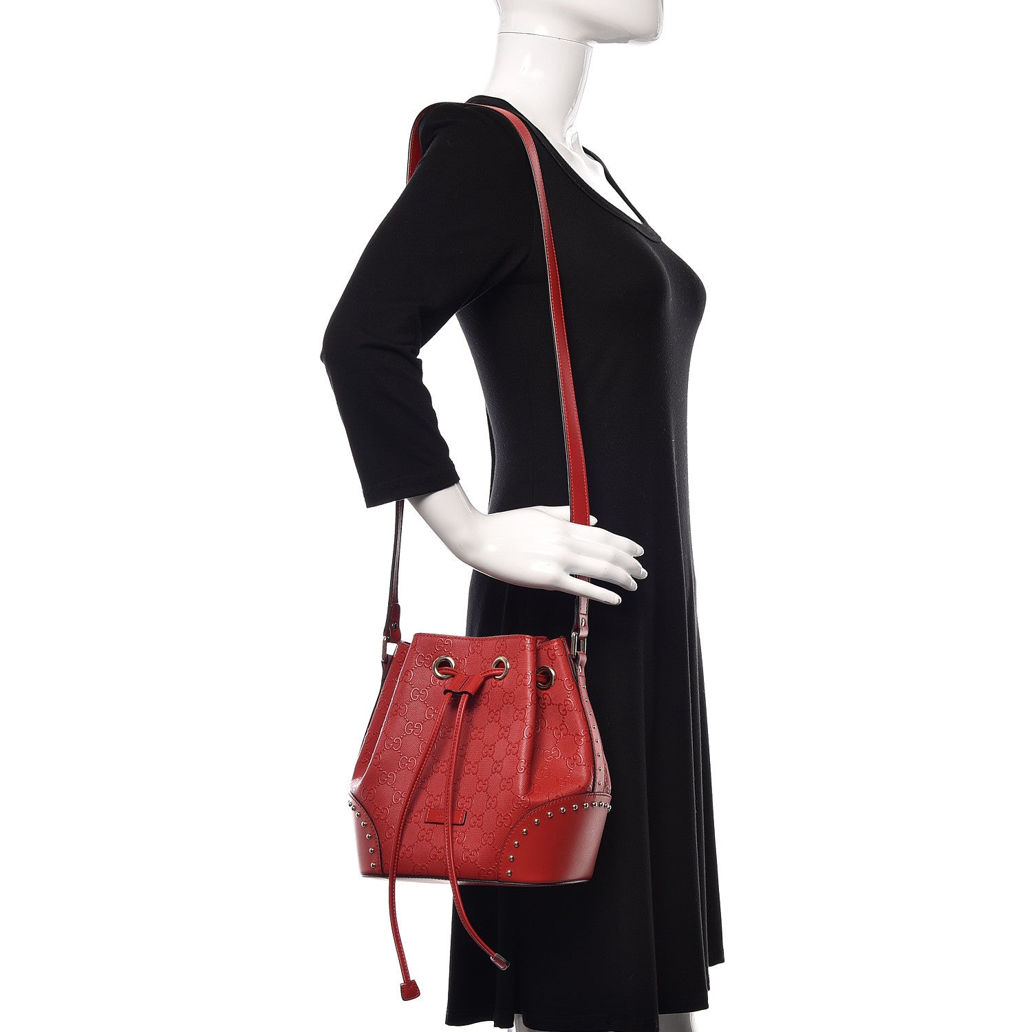 Gucci HIlary Lux GG Monogram Embossed Studded Small Bucket Bag Tobasco 2 of 12