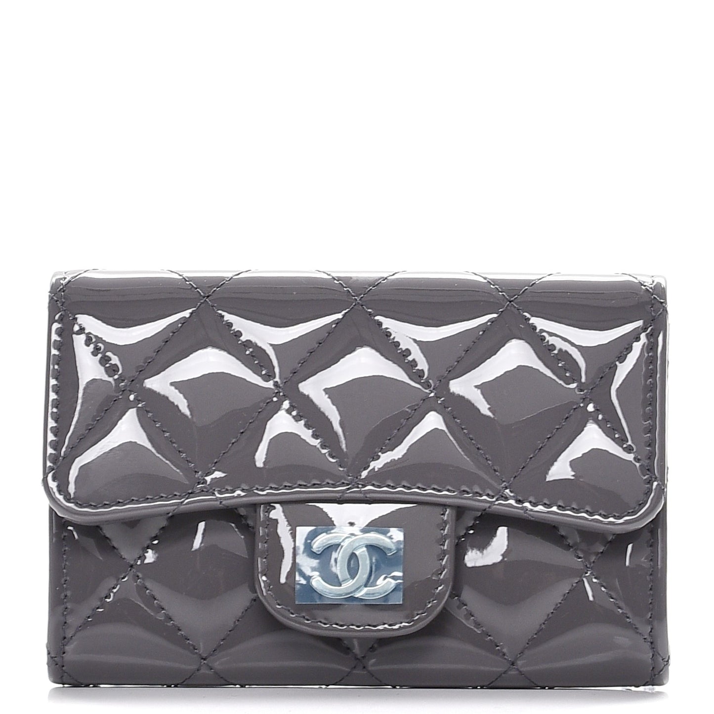 Patent Quilted Card Holder Dark Grey