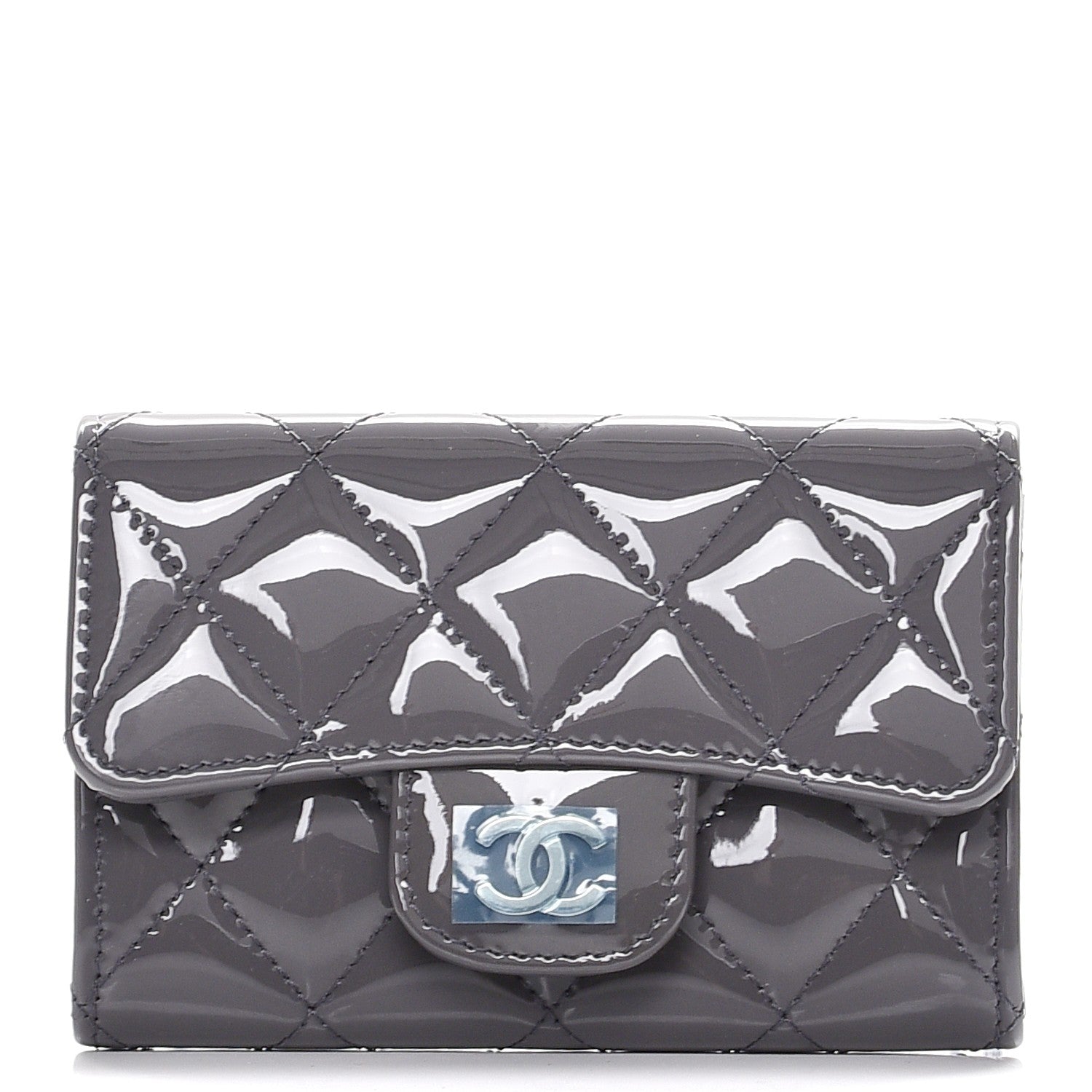 Chanel Patent Quilted Card Holder Dark Grey 1 of 9