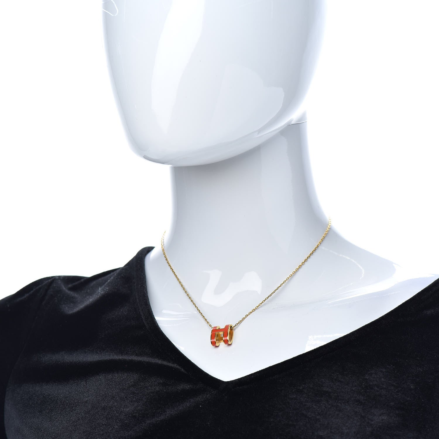 Hermes Lacquered Gold Pop H Pendant Necklace Orange Fonce 2 of 6