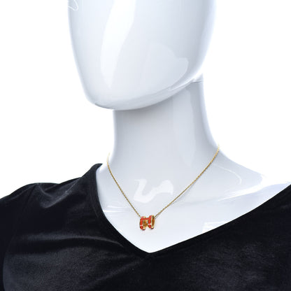 Hermes Lacquered Gold Pop H Pendant Necklace Orange Fonce 2 of 6