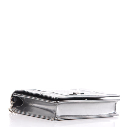 Christian Dior Metallic Patent Micro-Cannage Diorama Wallet on Chain Pouch Silver 4 of 9