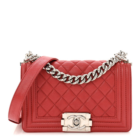 Caviar Quilted Small Boy Flap Red