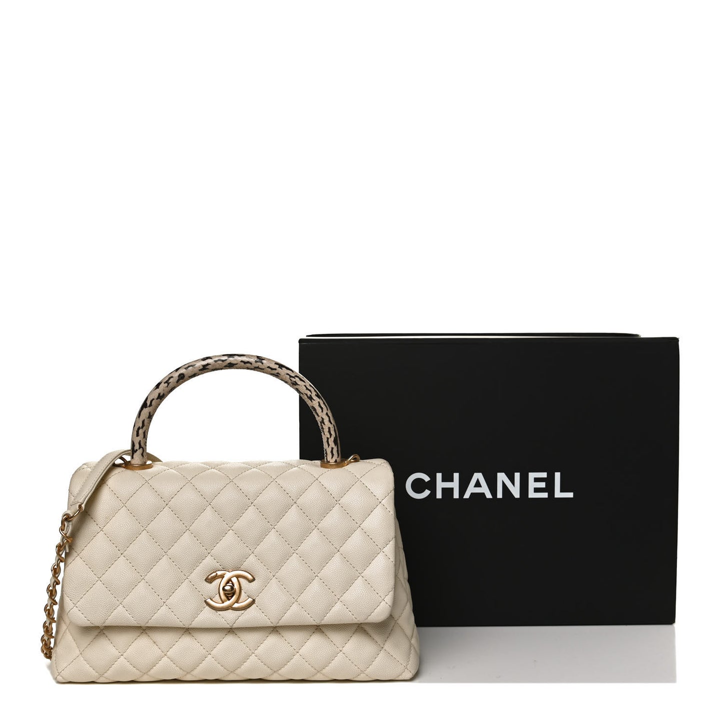 Caviar Elaphe Quilted Small Coco Handle Flap Ivory