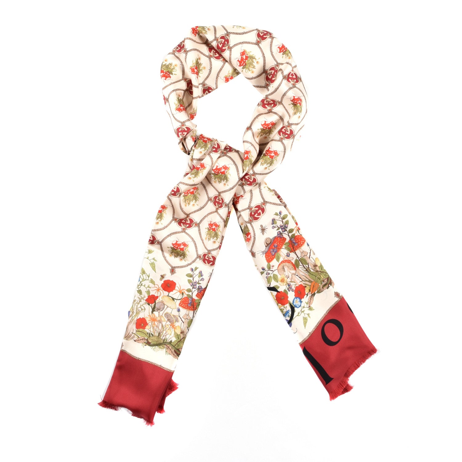 Gucci Silk Twill Lady Mix Long Scarf Red Pink 1 of 4