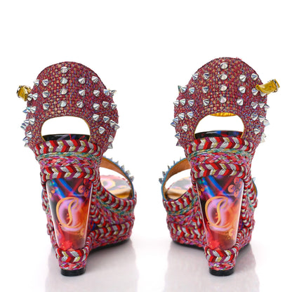 Christian Louboutin Nappa Lame Madmonica 120 Wedge Sandals 37 Lin Yellow Multicolor 5 of 10