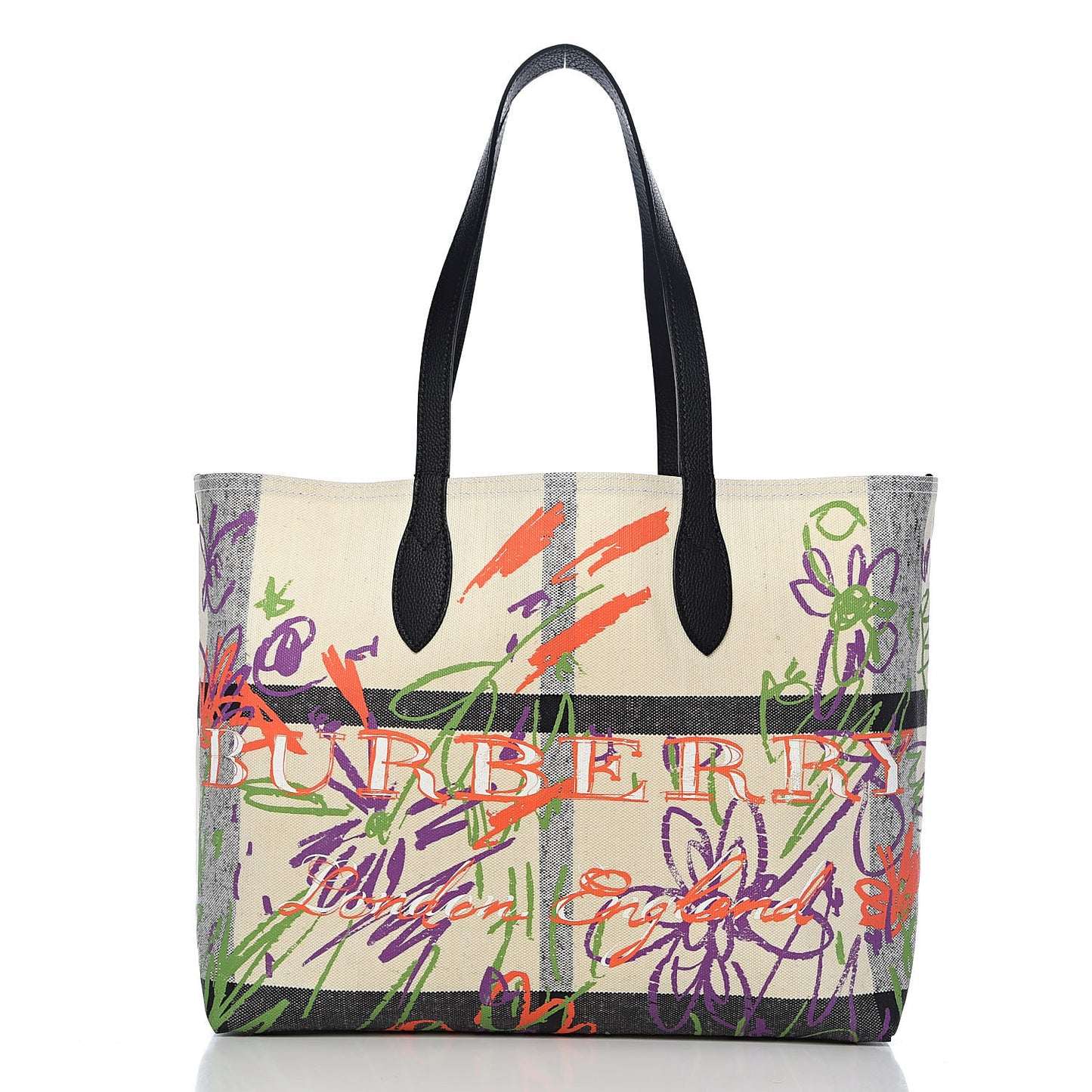 Coated Canvas Medium Reversible Doodle Tote White Black
