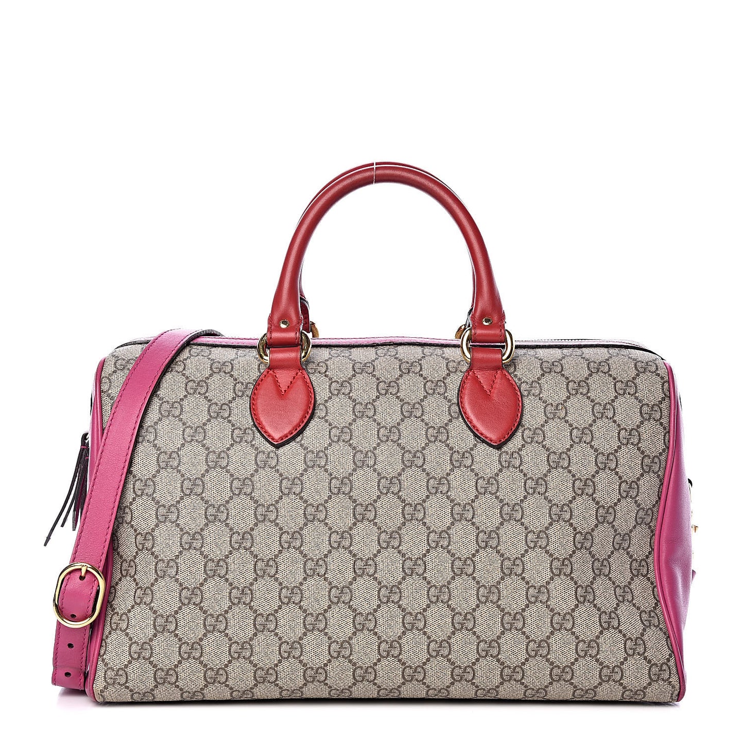GG Supreme Monogram Medium Boston Beige Hibiscus Red New Rosette