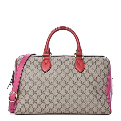Gucci GG Supreme Monogram Medium Boston Beige Hibiscus Red New Rosette 1 of 33