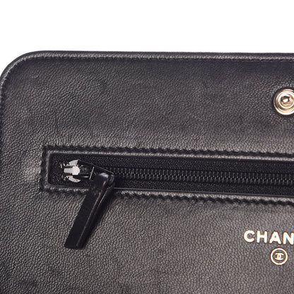 Chanel Goatskin Quilted Diamond CC Wallet On Chain WOC Black 9 of 13