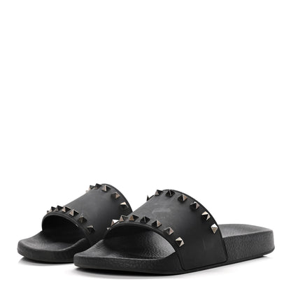 Valentino Garavani Rubber Rockstud Slide Sandals 39 Black 3 of 15