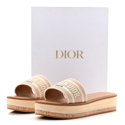 Christian Dior Raffia Dioriviera Embroidered Dway Platform Slide Sandals 41 Off White 10 of 10