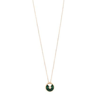 Cartier 18K Pink Gold Diamond Malachite SM Amulette de Cartier Pendant Necklace 1 of 5
