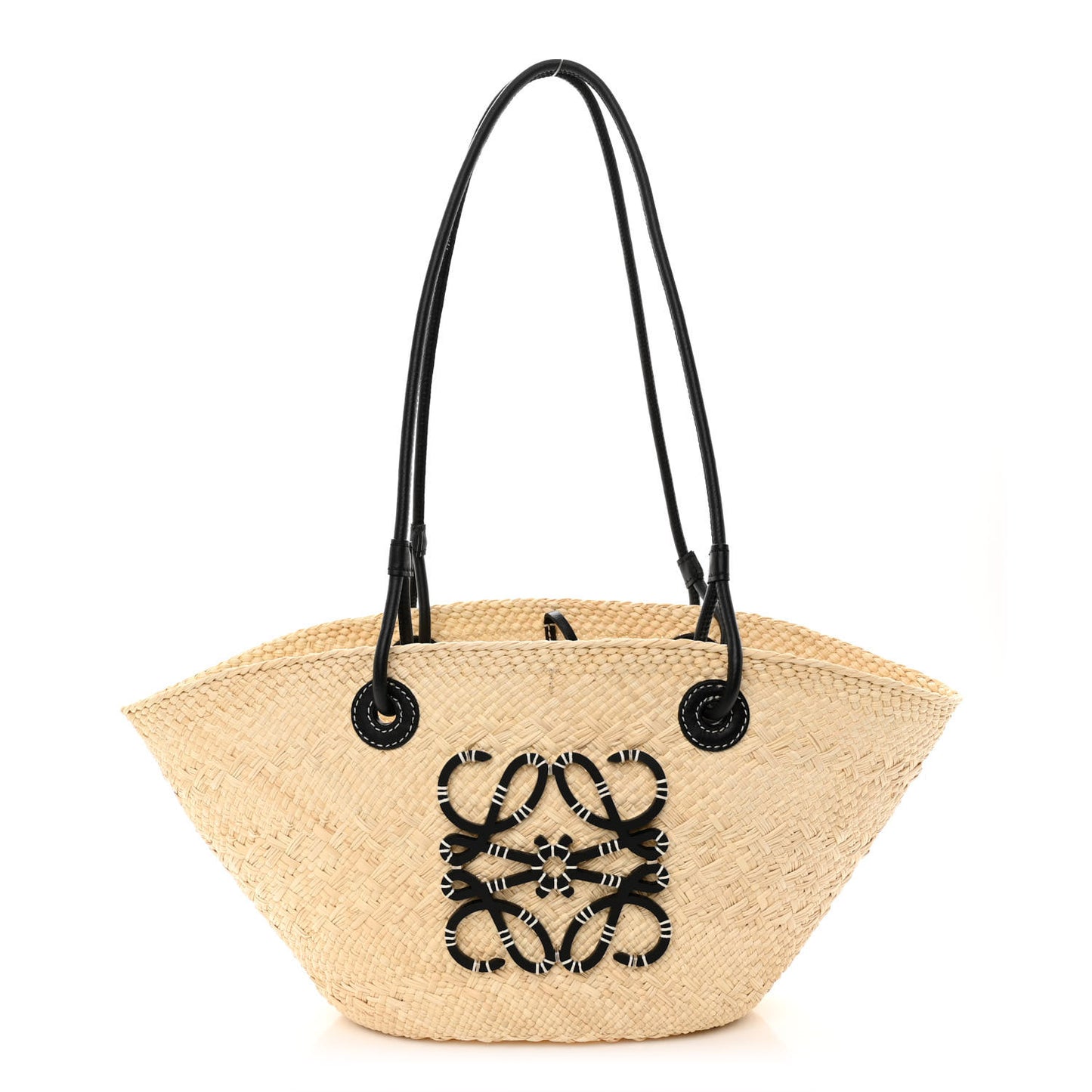 Calfskin Raffia Paulas Ibiza Small Anagram Basket Tote Bag Natural Black