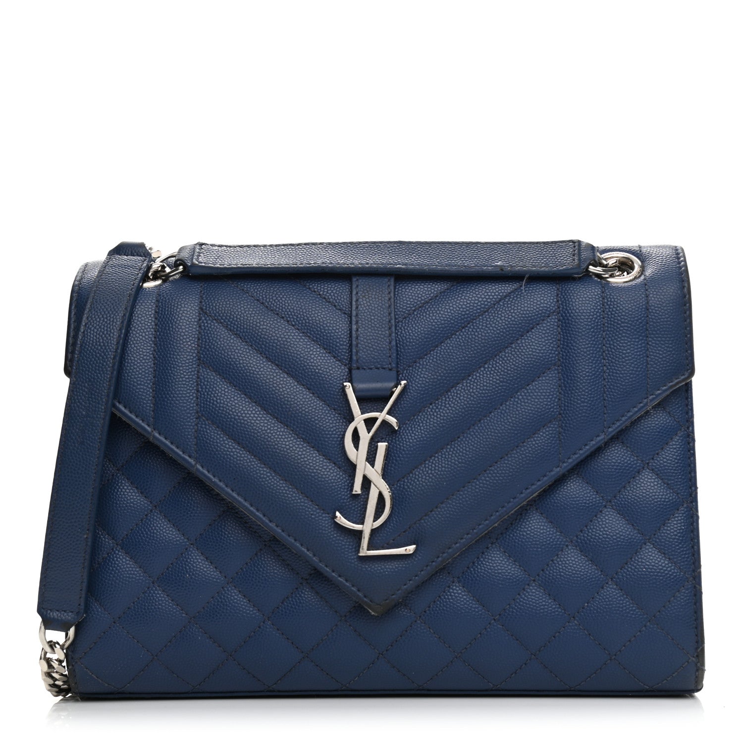 Saint Laurent Grain De Poudre Textured Mixed Matelasse Triquilt Medium Monogram Satchel Denim 1 of 20