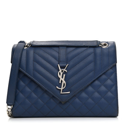 Saint Laurent Grain De Poudre Textured Mixed Matelasse Triquilt Medium Monogram Satchel Denim 1 of 20
