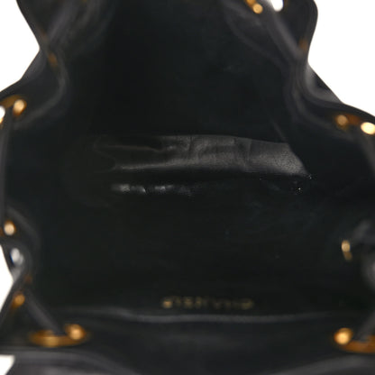 Chanel Lambskin Wool Quilted Drawstring Sling Backpack Black Grey 6 of 10