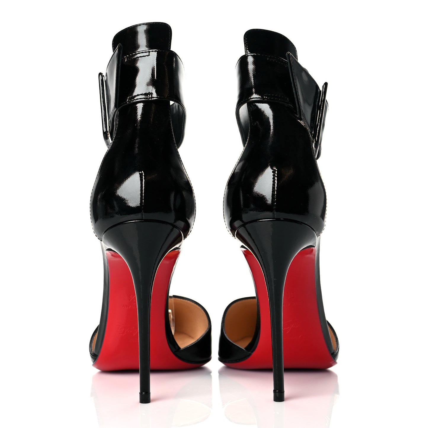 Patent Vinyl Harler 100 Ankle Strap Pumps 36.5 Black