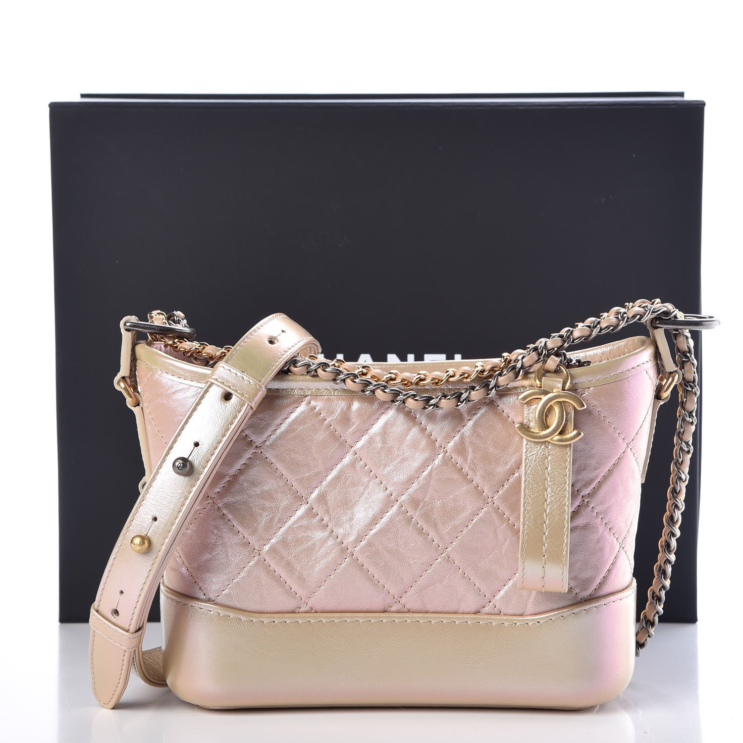 Chanel Iridescent Aged Calfskin Quilted Small Gabrielle Hobo Light Pink 10 of 10
