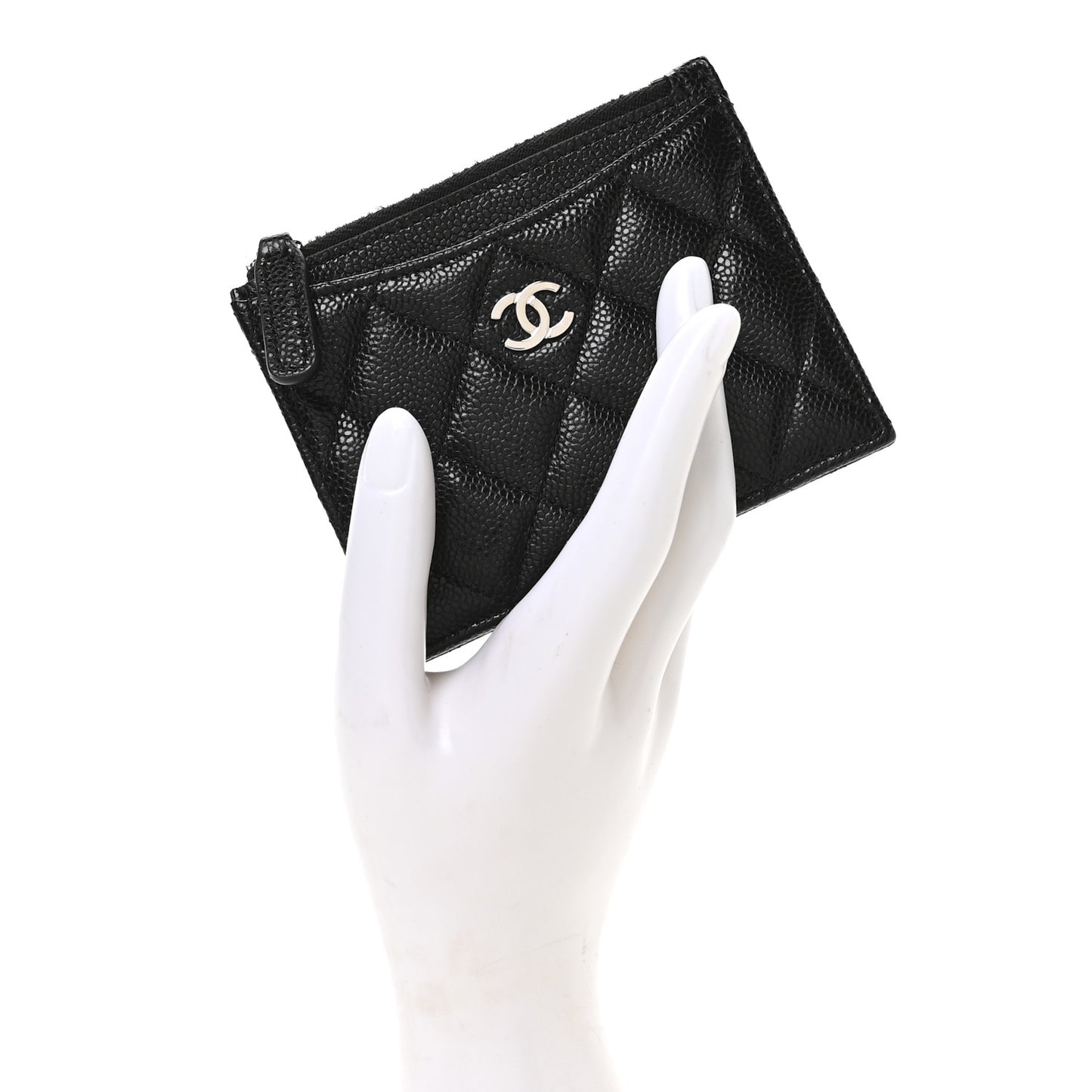 Caviar Quilted CC Zip Card Holder Black