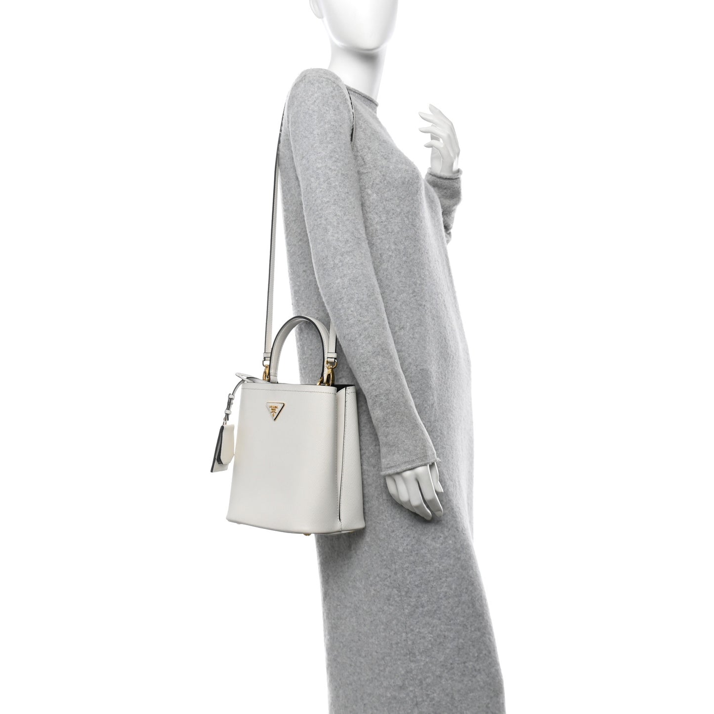 Saffiano Cuir Medium Panier Bucket Bag  Bianco Black