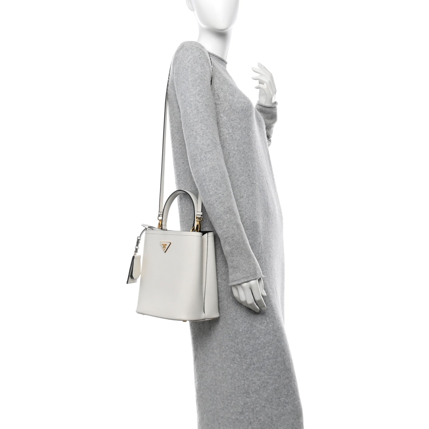 Prada Saffiano Cuir Medium Panier Bucket Bag  Bianco Black 2 of 10