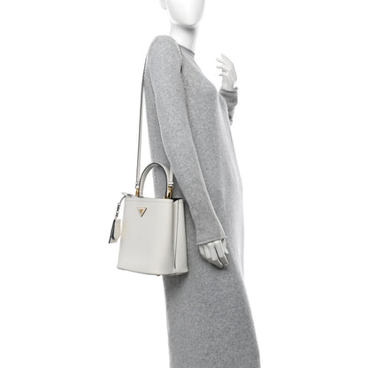 Prada Saffiano Cuir Medium Panier Bucket Bag  Bianco Black 2 of 10