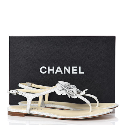 Chanel Crackled Lambskin Camellia Thong Sandals 39.5 White 11 of 11