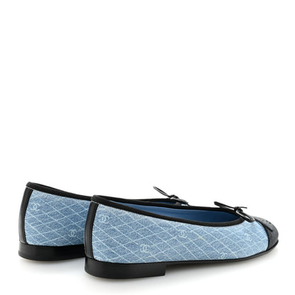 Chanel Denim Printed Quilt CC Cap Toe Ballerina Flats 35 Light Blue Dark Grey 5 of 10