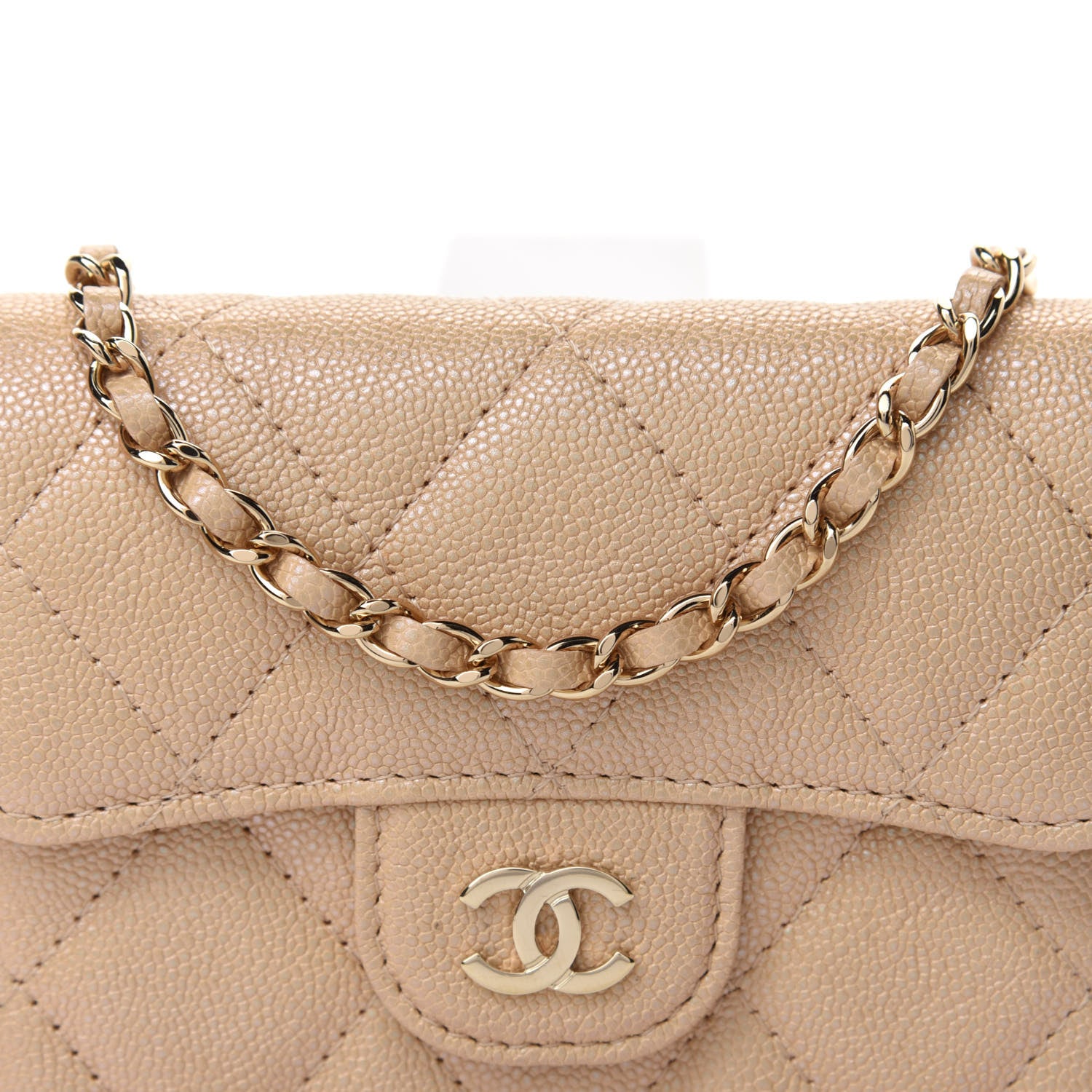 Chanel Iridescent Caviar Quilted Flap Card Holder On Chain Beige 11 of 12