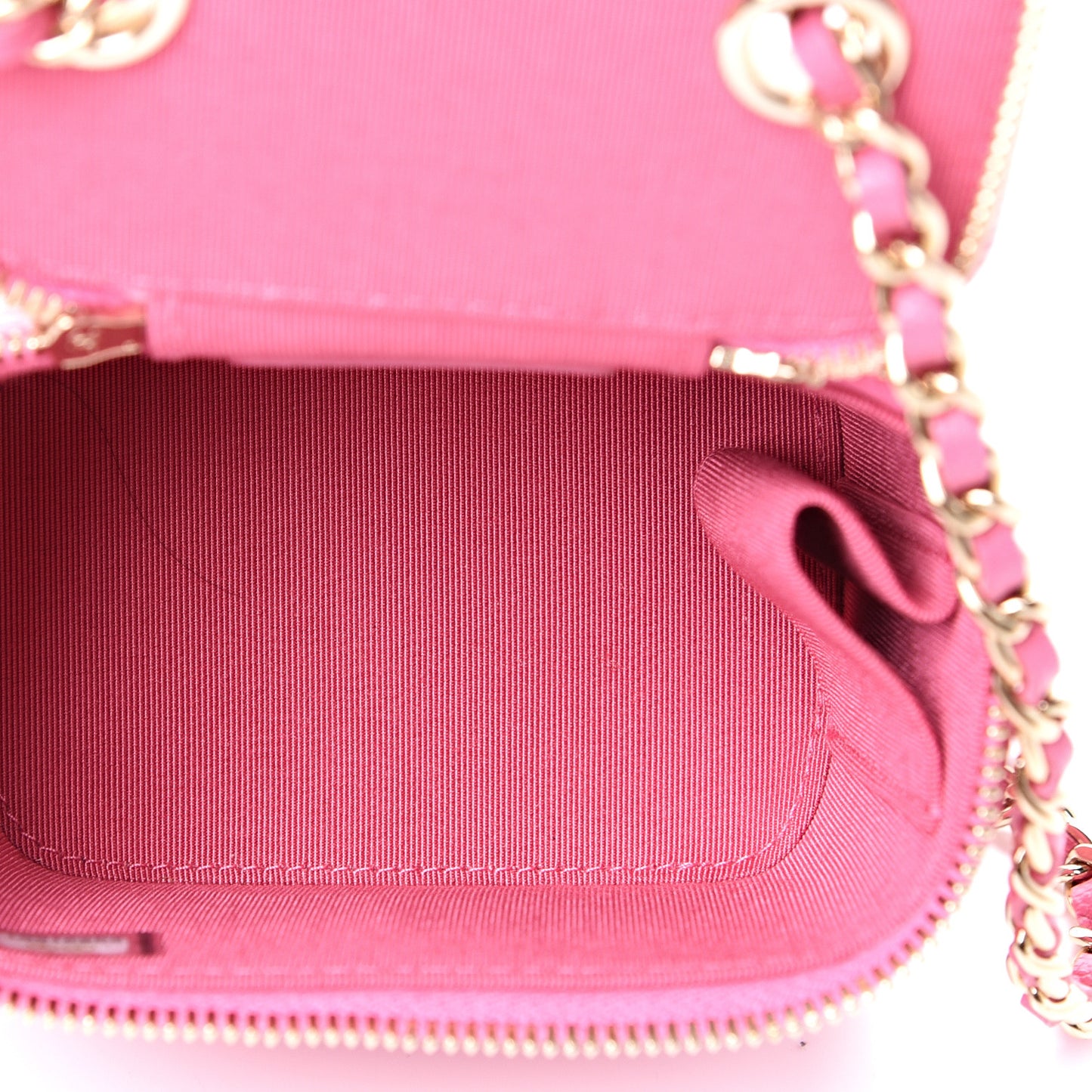 Caviar Quilted Mini Vanity Case With Chain Pink