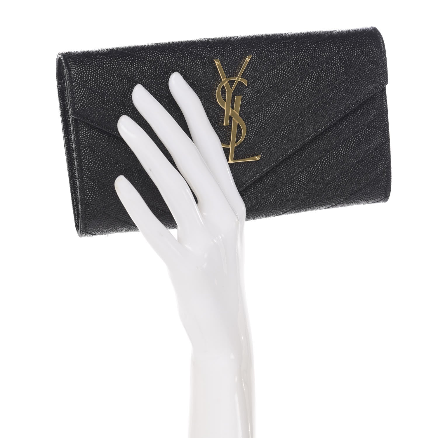 Saint Laurent Grain De Poudre Matelasse Chevron Monogram Flap Wallet Black 2 of 7