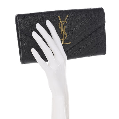 Saint Laurent Grain De Poudre Matelasse Chevron Monogram Flap Wallet Black 2 of 7