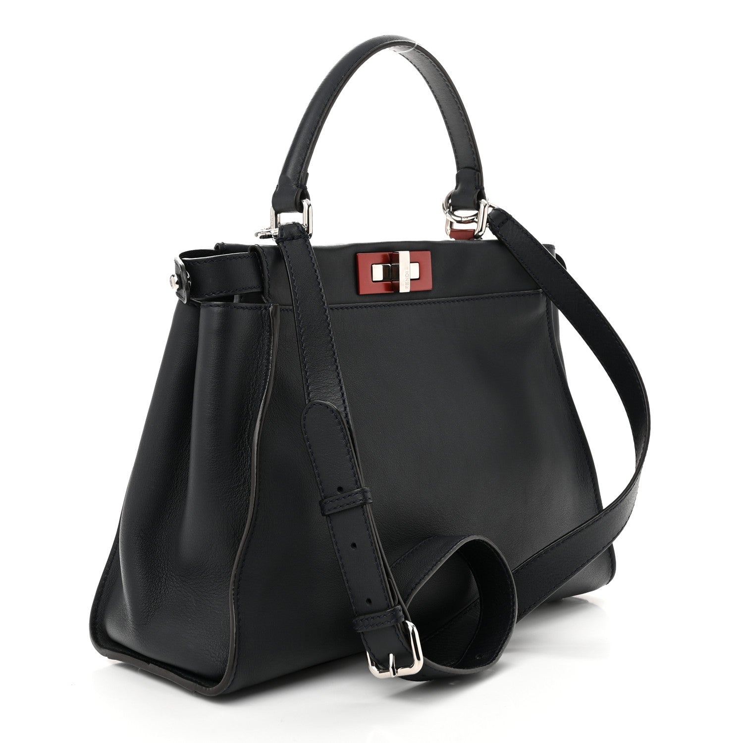 Fendi Vitello Seta Shiny Nappa Medium Peekaboo Iconic Satchel Blue Notte Ardesia 3 of 11