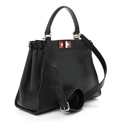Fendi Vitello Seta Shiny Nappa Medium Peekaboo Iconic Satchel Blue Notte Ardesia 3 of 11