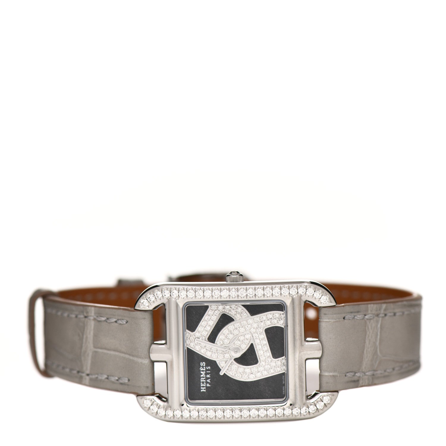 Hermes Stainless Steel Alligator Diamond Bezel 23mm Cape Cod Chaine d'Ancre Joaillier Quartz Watch Gris Perle 2 of 5