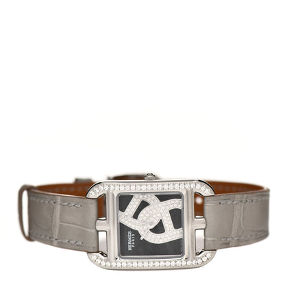 Hermes Stainless Steel Alligator Diamond Bezel 23mm Cape Cod Chaine d'Ancre Joaillier Quartz Watch Gris Perle 2 of 5